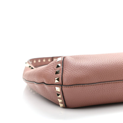 Valentino Garavani Pebbled Calfskin Small Rockstud Flip Lock Hobo Dark Nude 8 of 9
