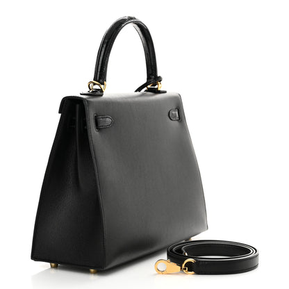 Hermes Madame Calfskin Shiny Niloticus Crocodile Kelly Sellier Touch 25 Black 3 of 11