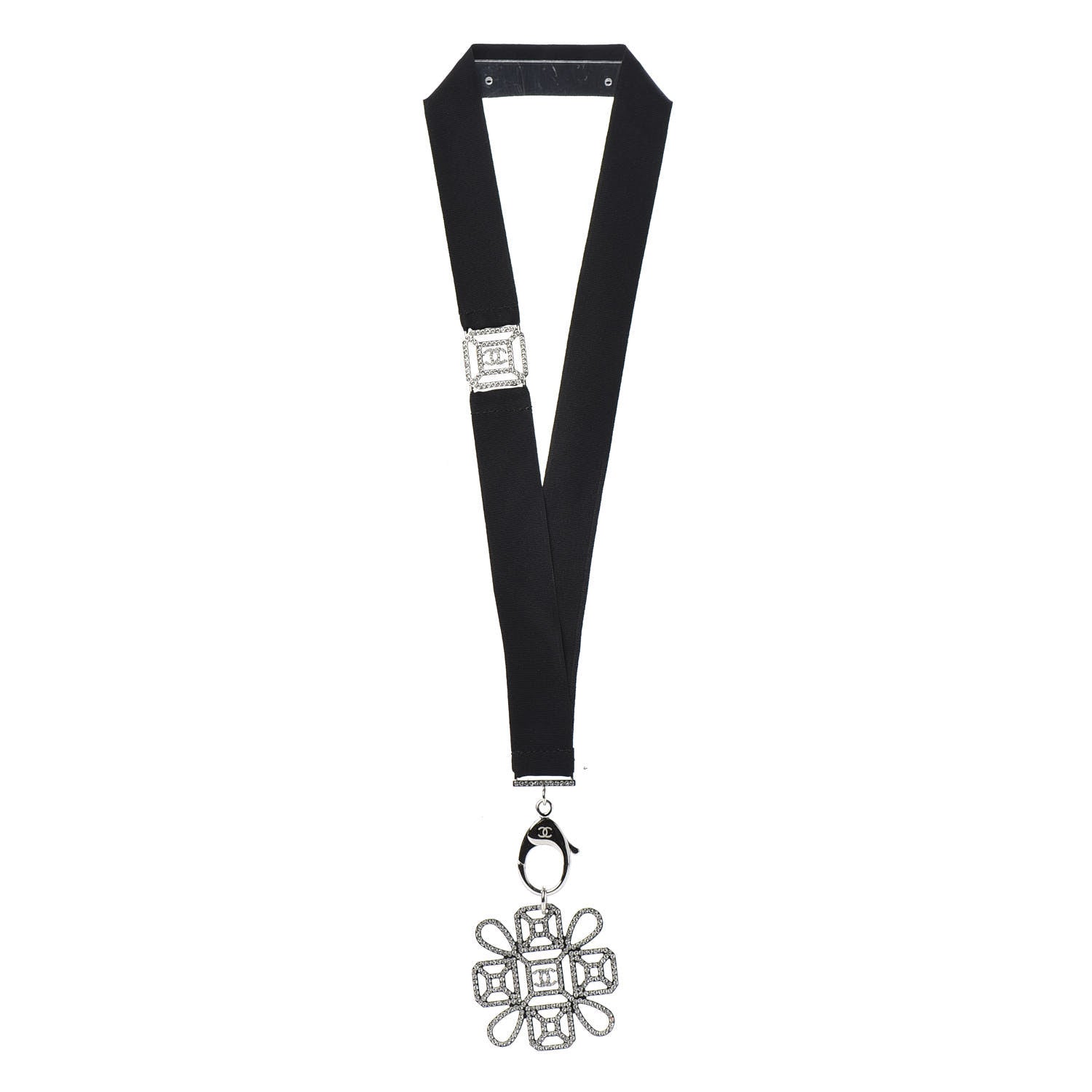 Chanel Crystal CC Cross Lanyard Necklace Black Silver 3 of 5