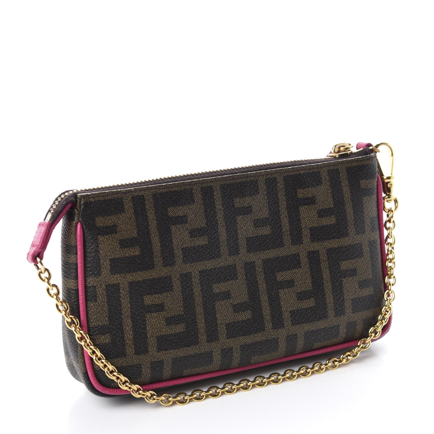 Fendi Zucca Spalmati Vitello Elite Pochette Tobacco Ciclamino 4 of 10