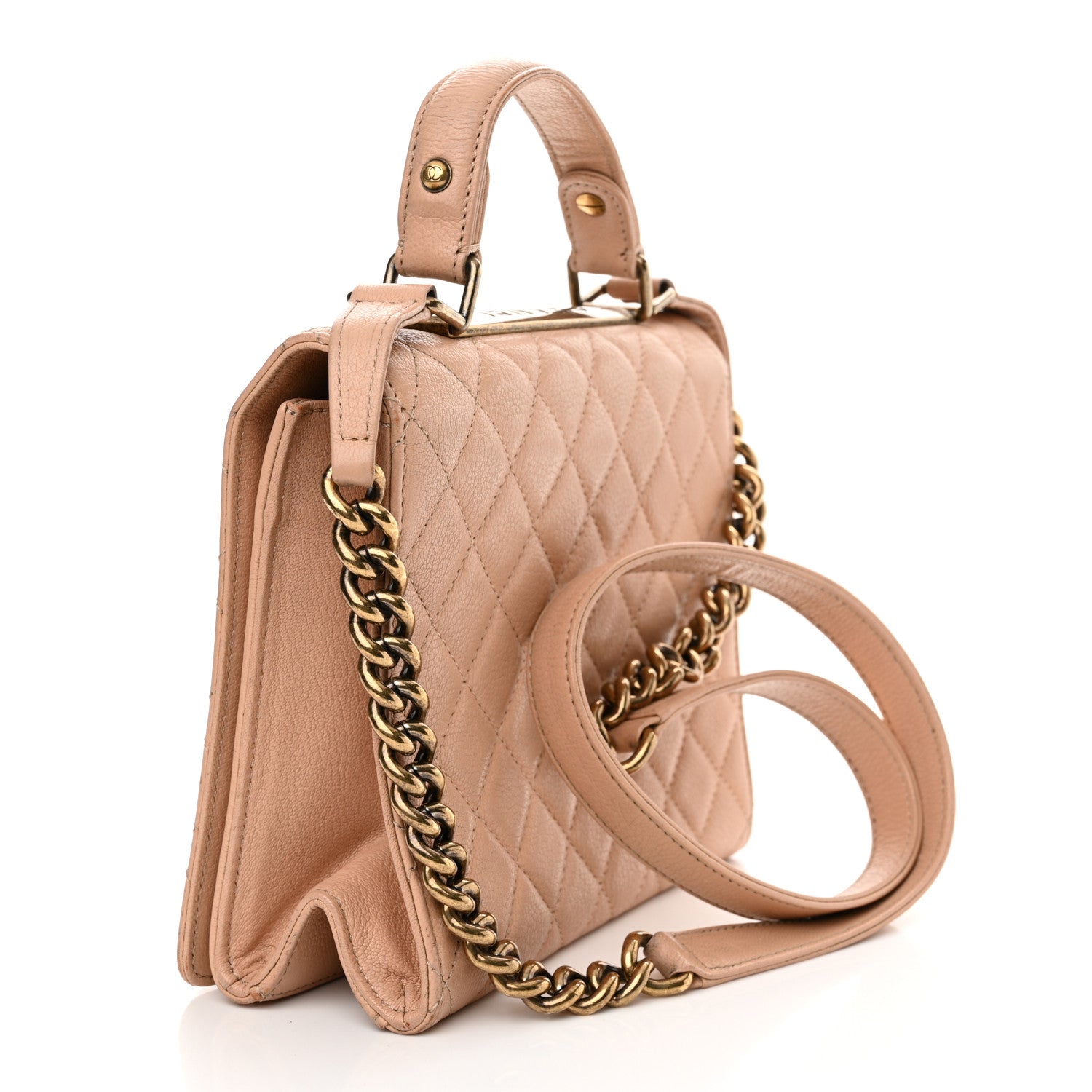 Chanel Goatskin Quilted Large Rita Top Handle Flap Beige 3 of 20