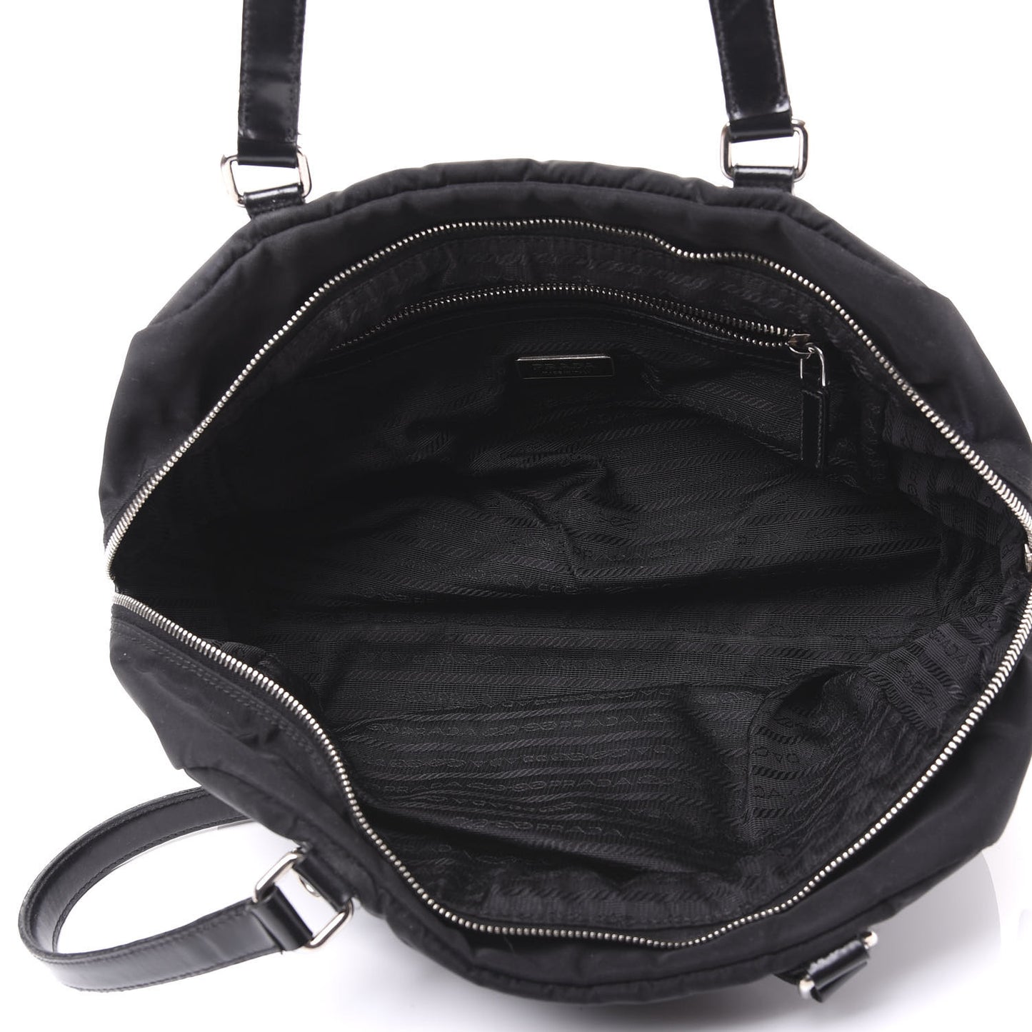 Tessuto Nylon Calfskin Logo Shoulder Bag Black