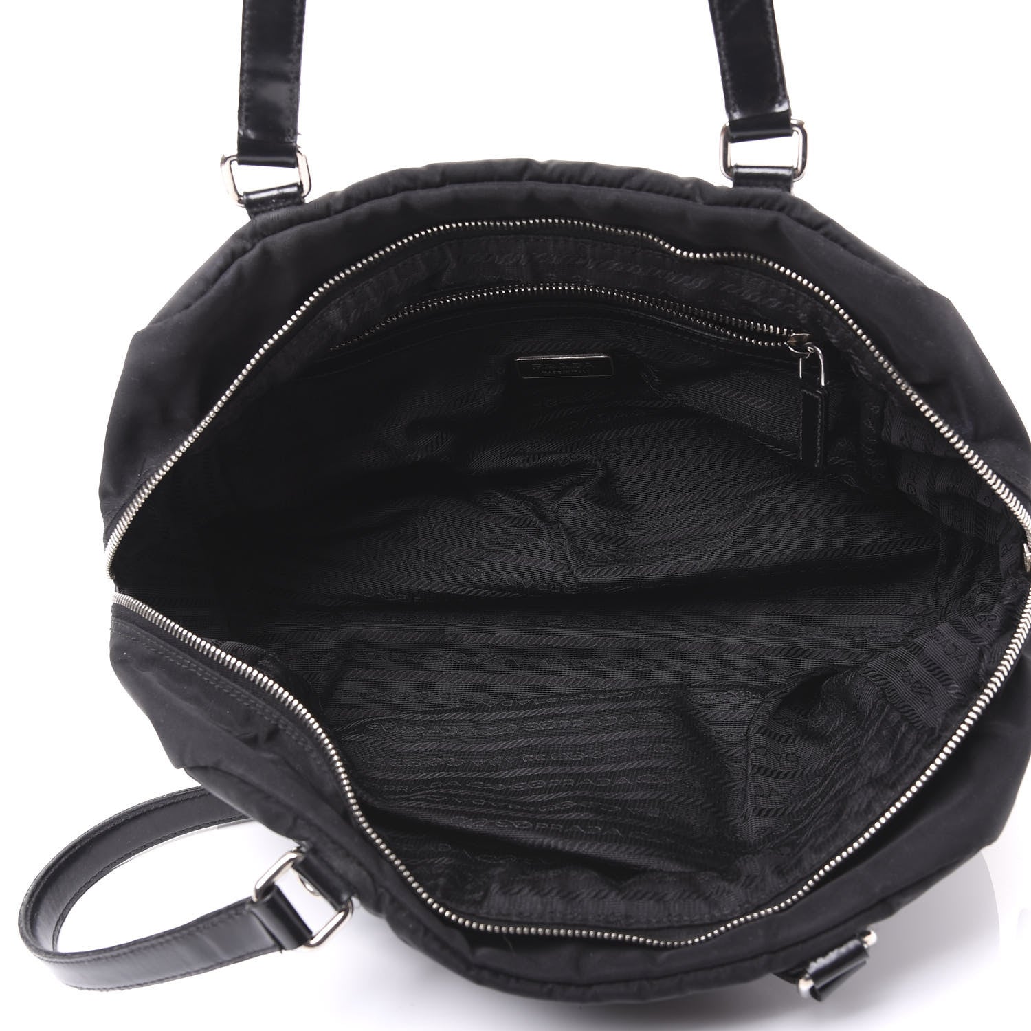 Prada Tessuto Nylon Calfskin Logo Shoulder Bag Black 4 of 8