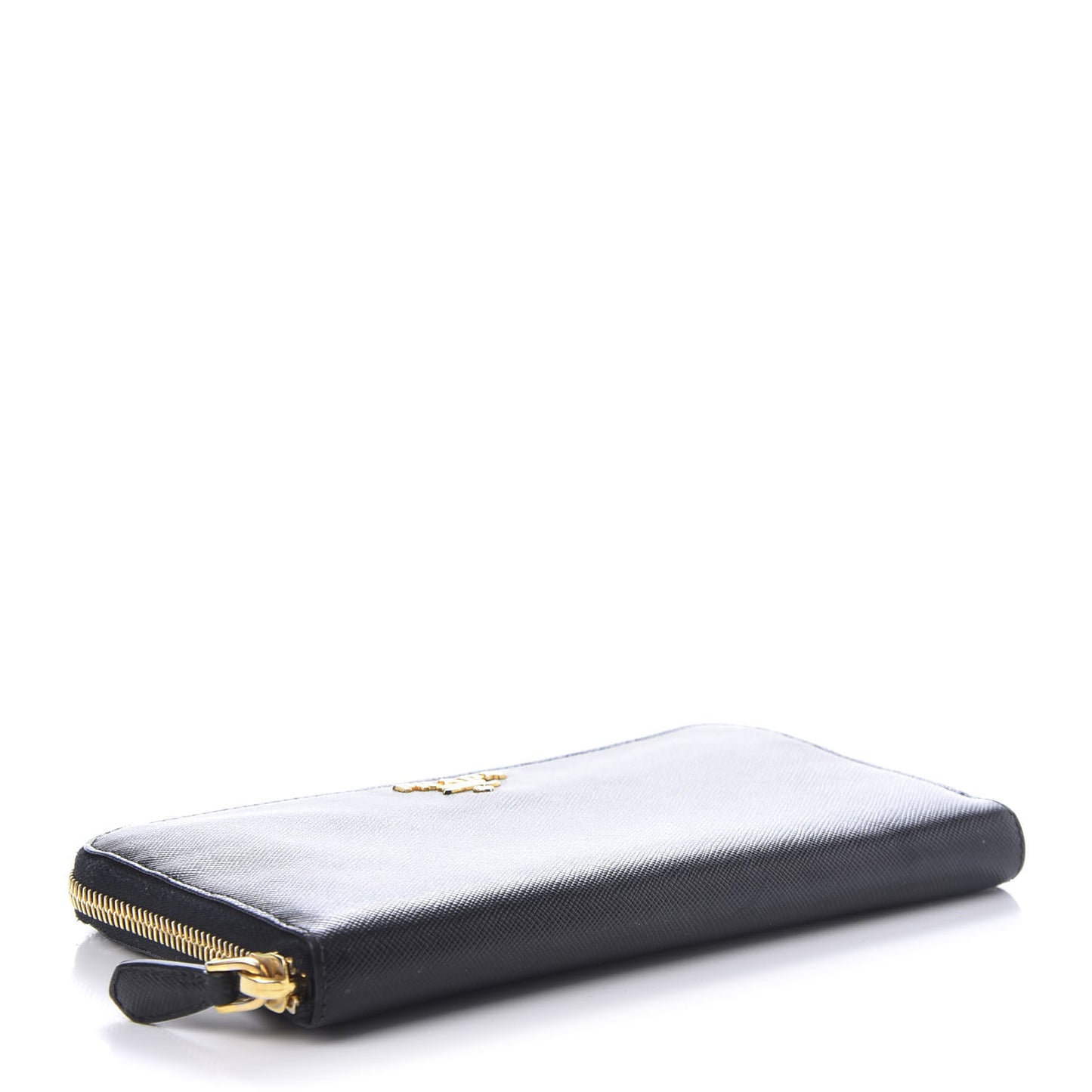 Saffiano Metal Large Zip Around Wallet Black