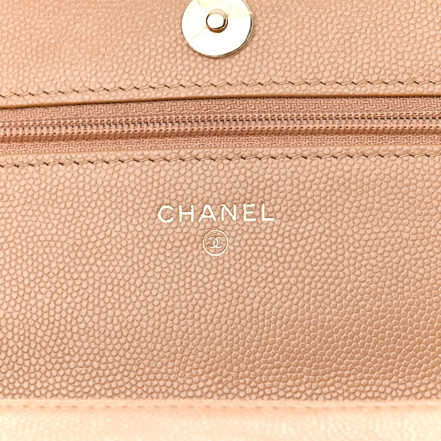 Caviar Quilted Crystal CC Wallet On Chain WOC Beige