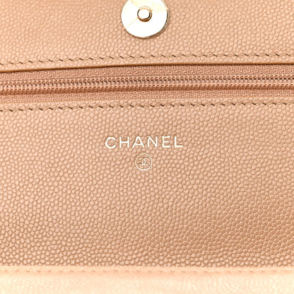 Chanel Caviar Quilted Crystal CC Wallet On Chain WOC Beige 6 of 12