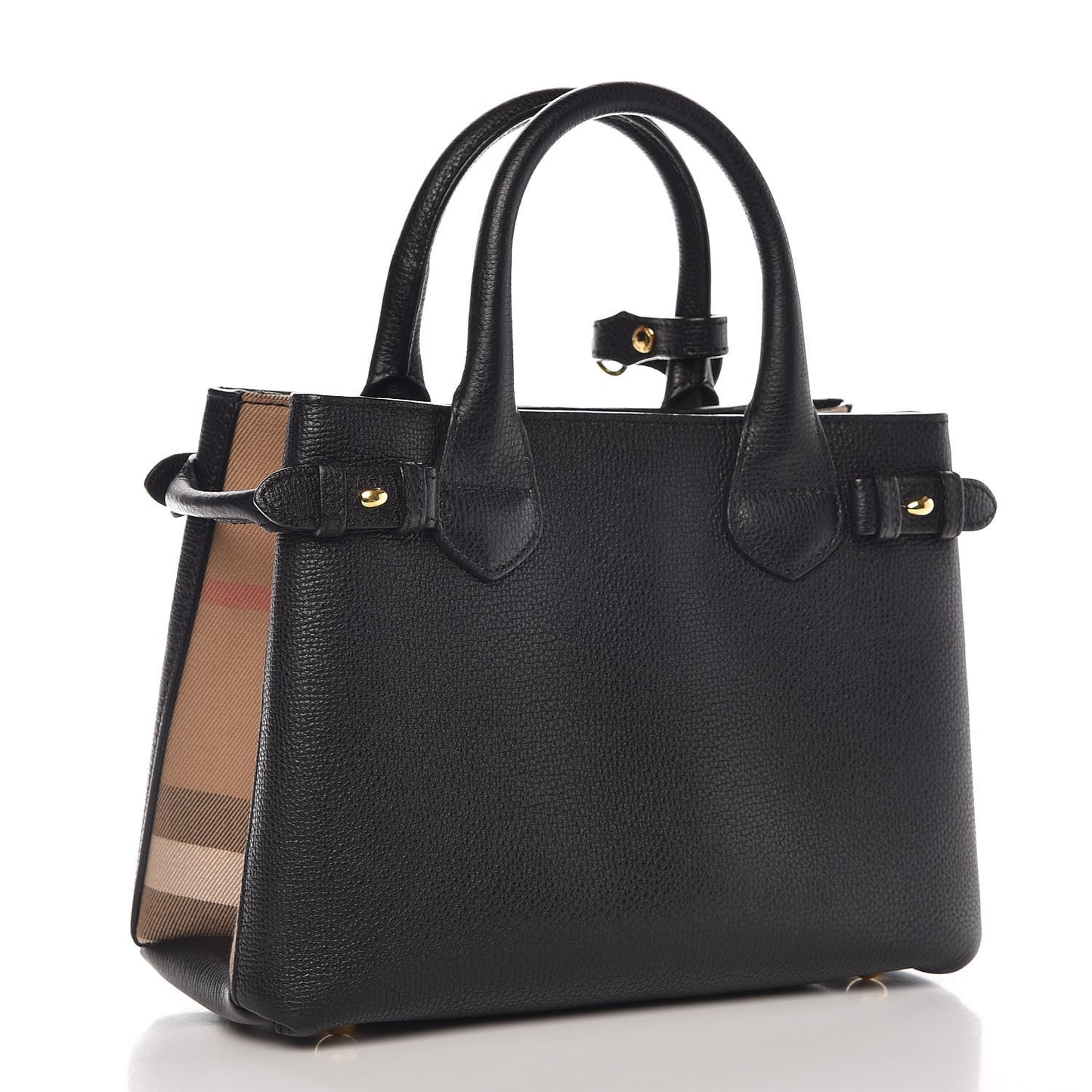 Grainy Calfskin House Check Small Banner Tote Black