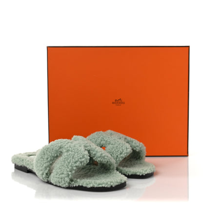 Hermes Woolskin Oran Sandals 39 Vert D’Eau 8 of 8