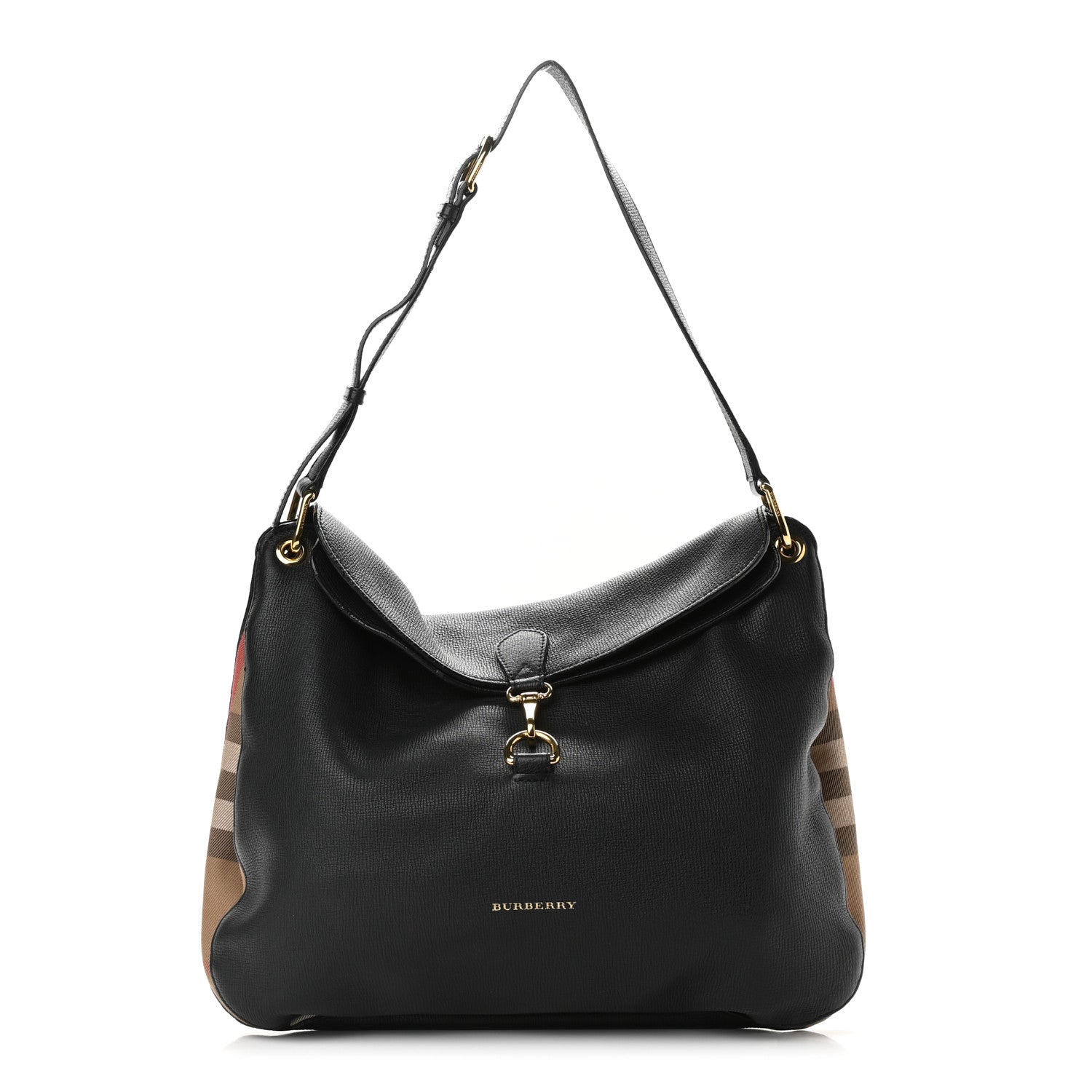 Burberry Derby Calfskin House Check Cornwall Hobo Black 1 of 10