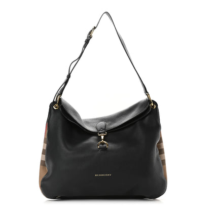Burberry Derby Calfskin House Check Cornwall Hobo Black 1 of 10
