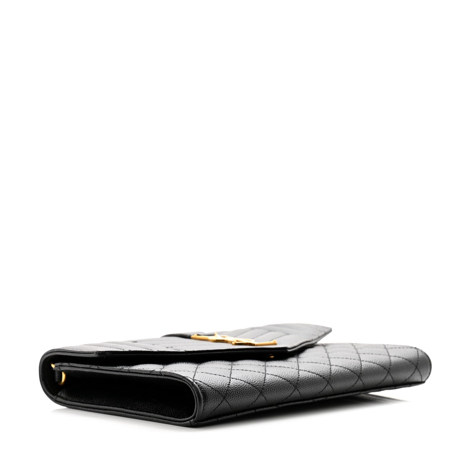 Saint Laurent Grain De Poudre Textured Mixed Matelasse Triquilt Monogram Clutch Black 4 of 10