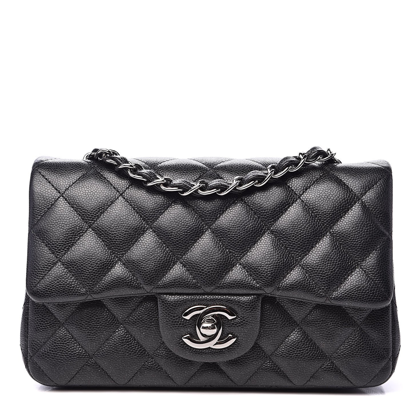 Iridescent Caviar Quilted Mini Rectangular Flap Black