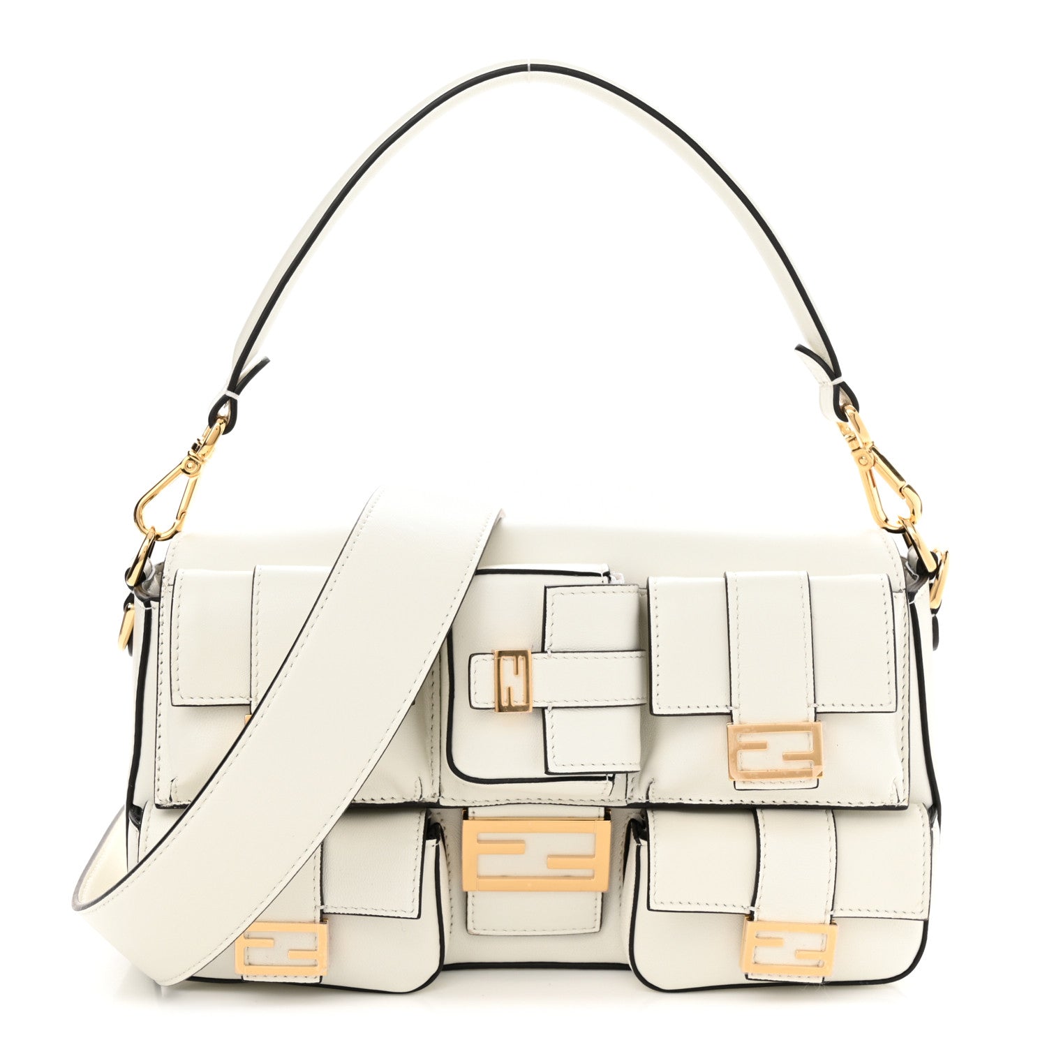 Fendi Shiny Nappa Multipocket Baguette White 1 of 10