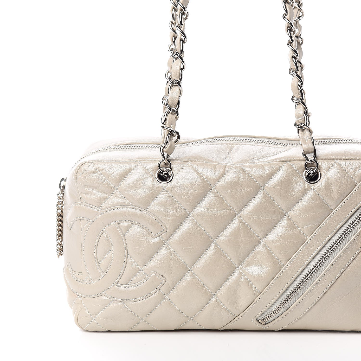 Chanel Aged Calfskin Quilted Cotton Club Bowler Pearl 7 of 9