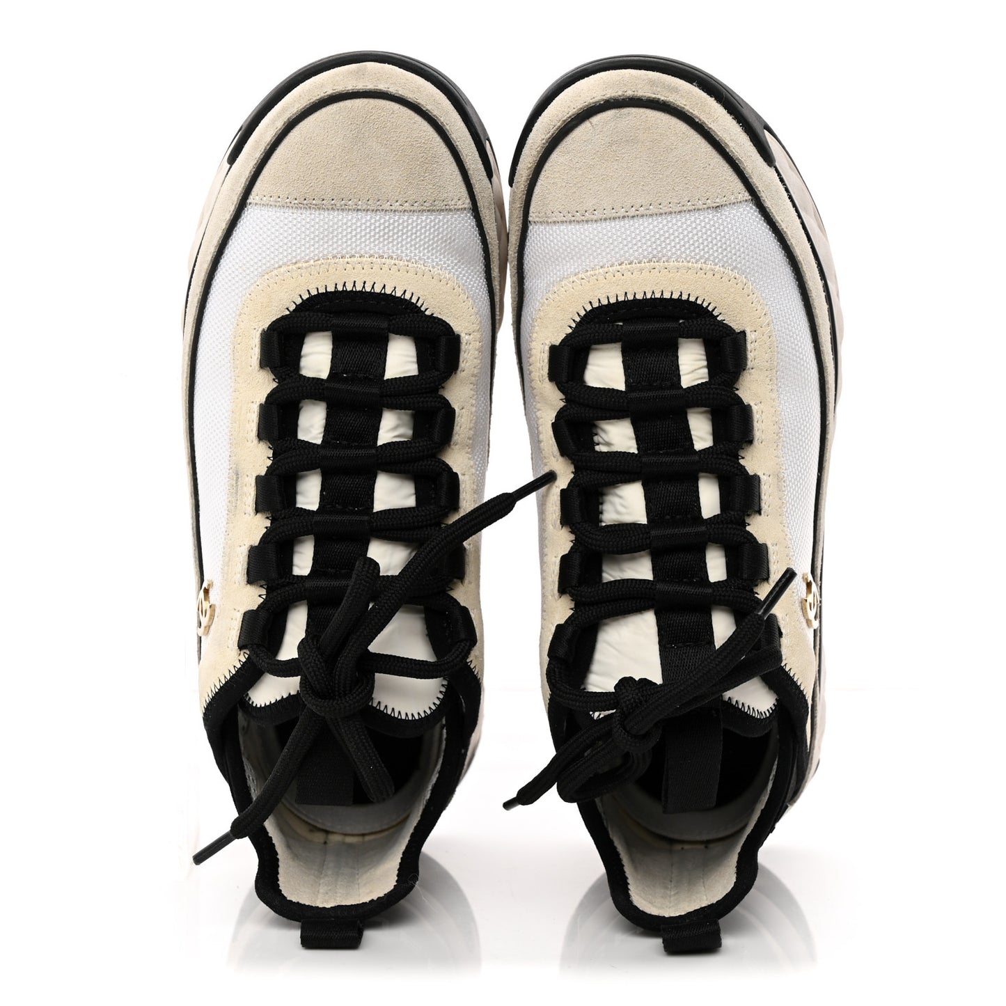 Velvet Calfskin Mixed Fibers CC Sneakers 36 Ivory Black