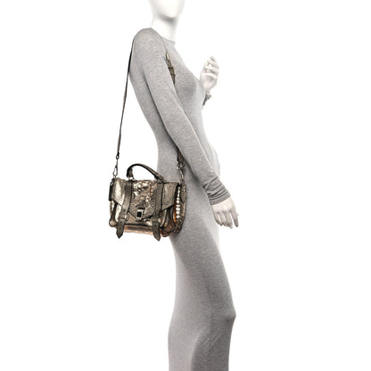 Proenza Schouler Metallic Snakeskin Calfskin Embossed Tiny PS1 Satchel Rose Gold 2 of 11