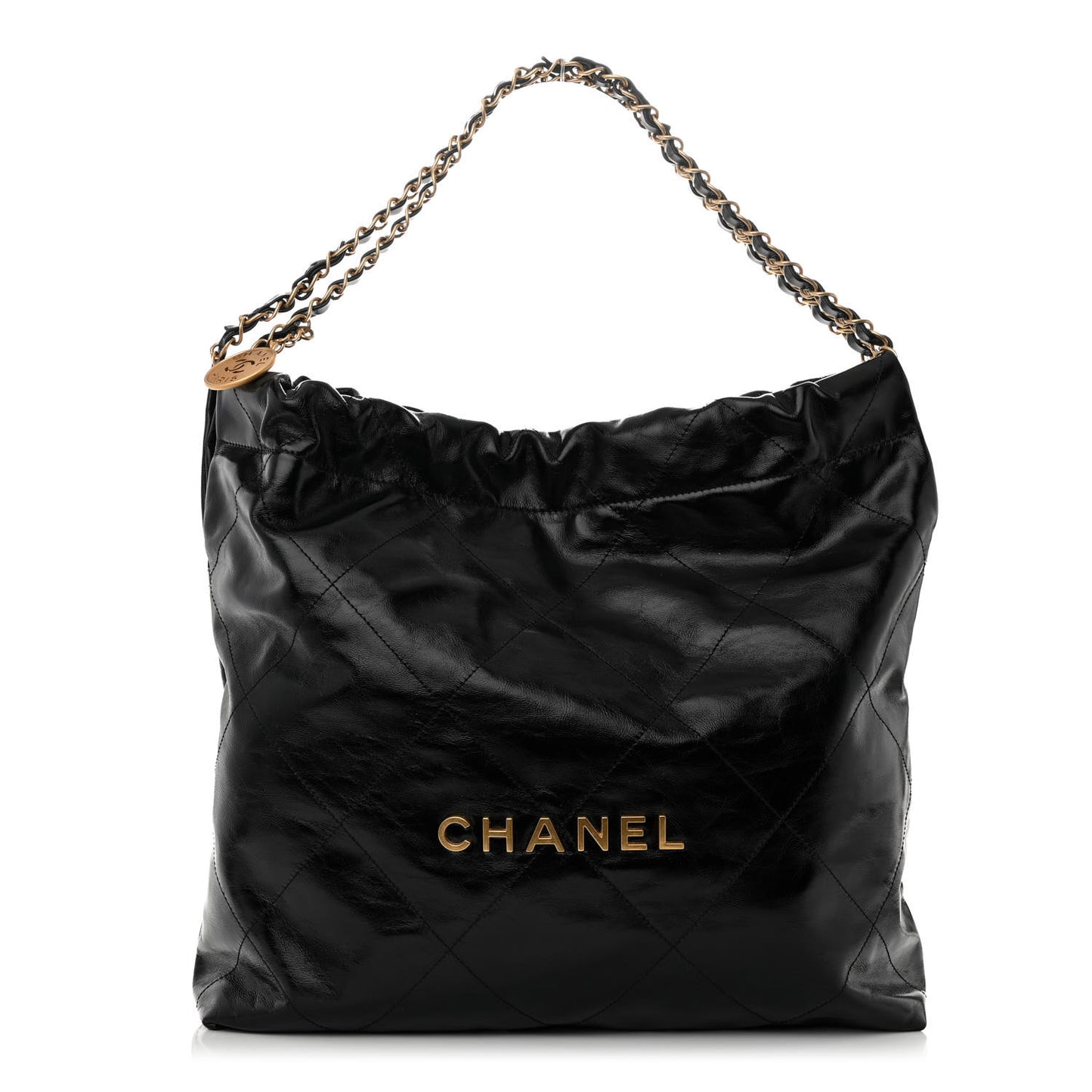 Shiny Calfskin Quilted Chanel 22 Black