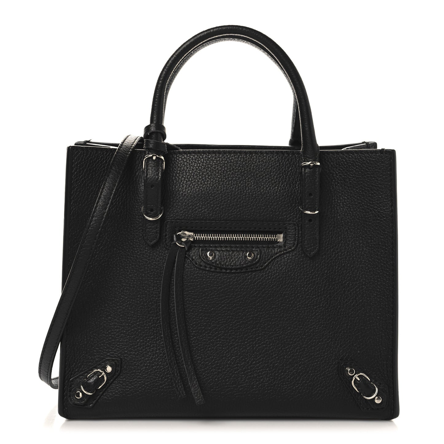 Grained Calfskin Papier Mini A4 Zip Around Tote Black