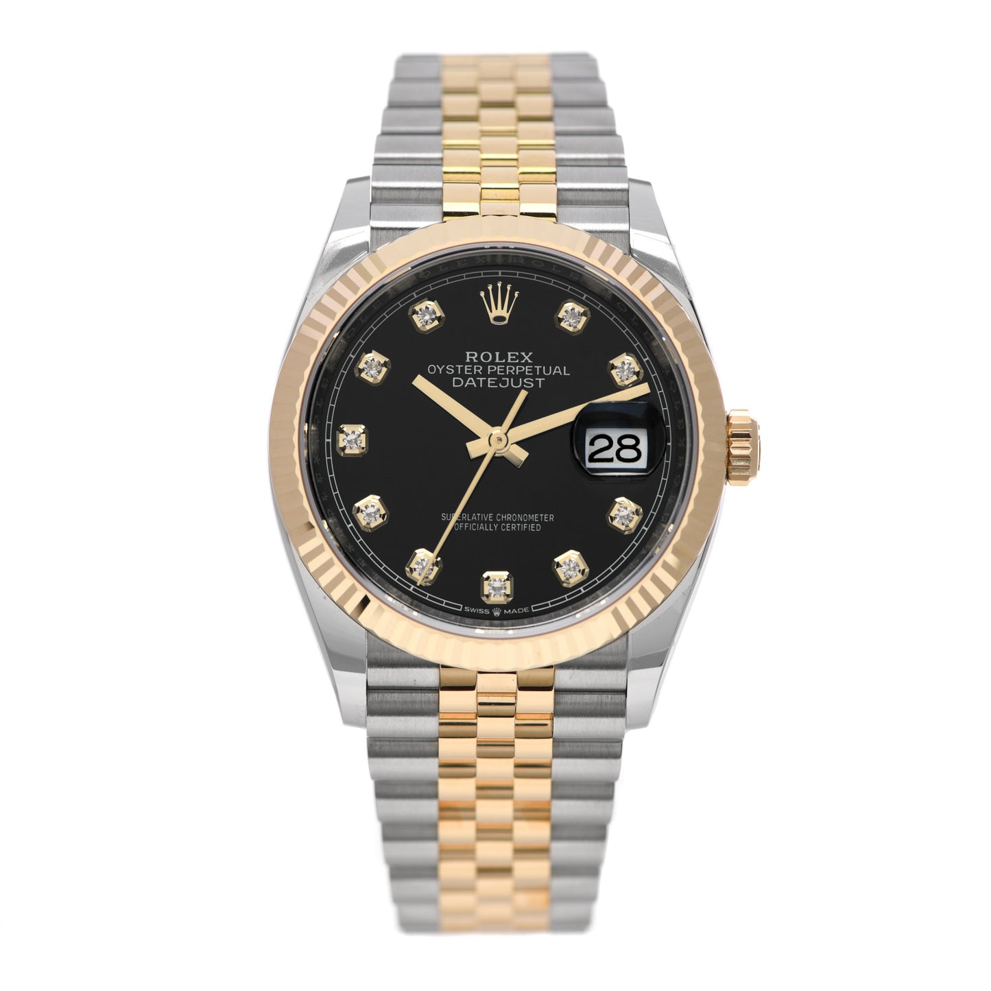 Stainless Steel 18K Yellow Gold Diamond 36mm Oyster Perpetual Datejust Watch Black 116233