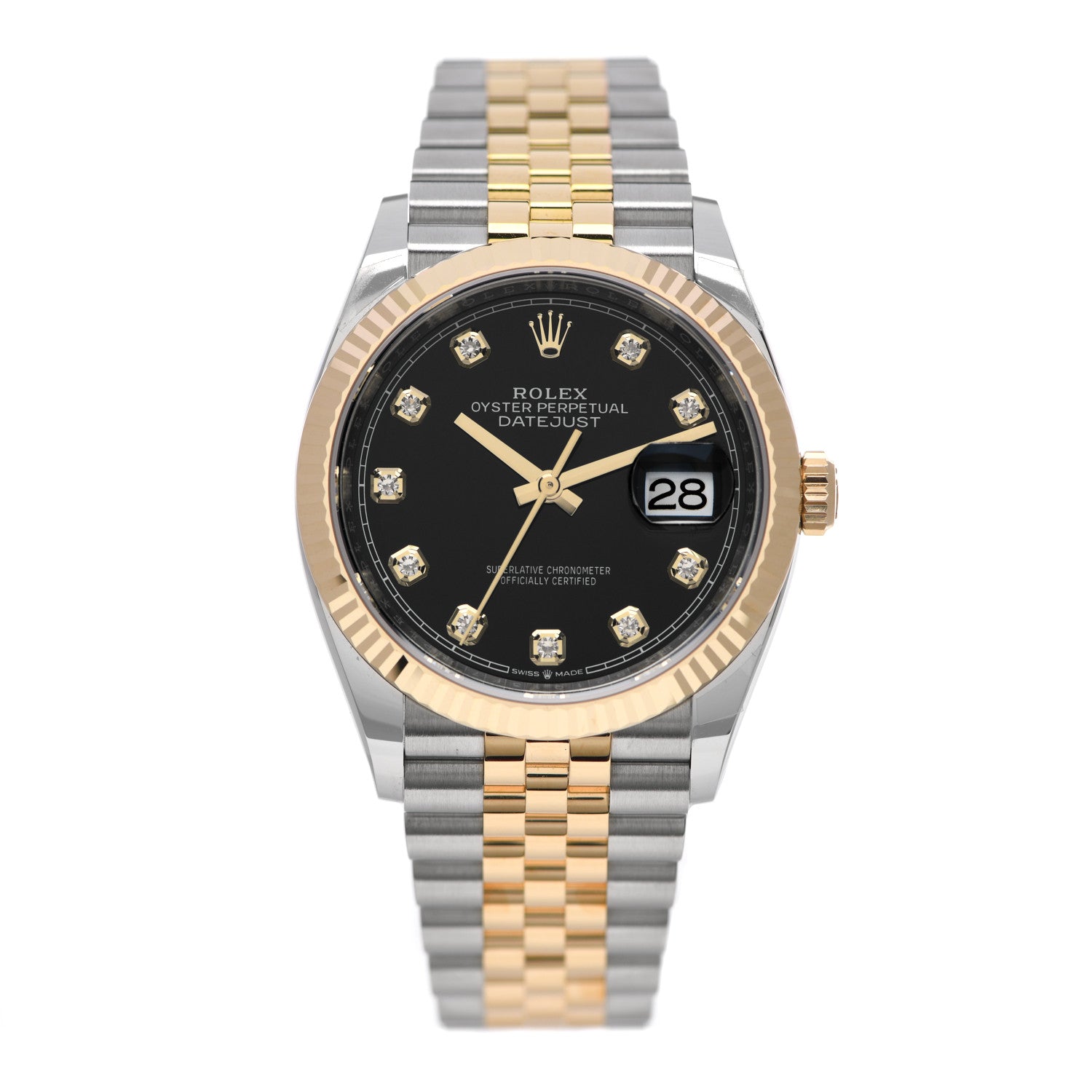 Rolex Stainless Steel 18K Yellow Gold Diamond 36mm Oyster Perpetual Datejust Watch Black 116233 1 of 5