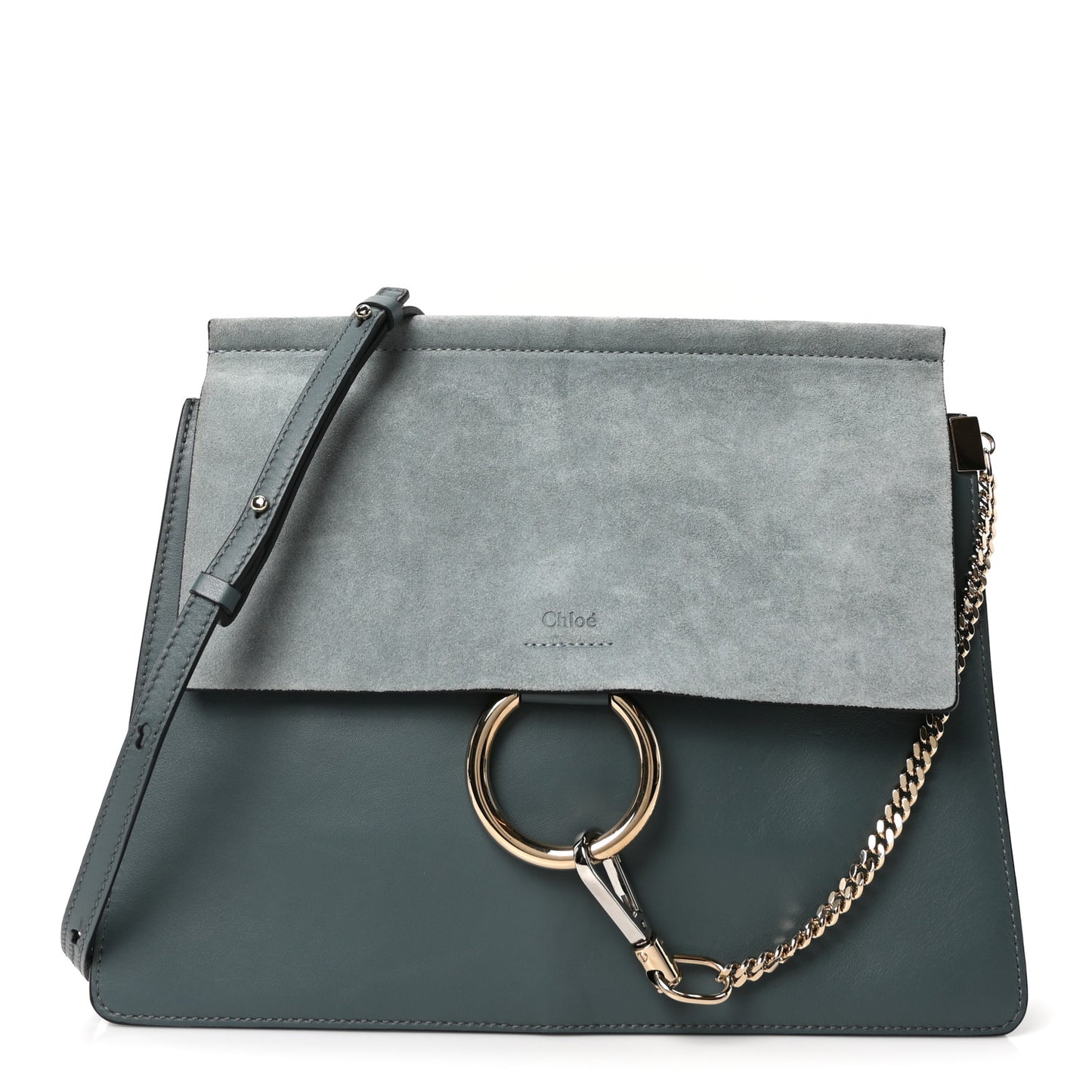 Suede Calfskin Medium Faye Shoulder Bag Cloudy Blue