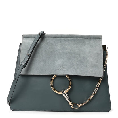 Chloe Suede Calfskin Medium Faye Shoulder Bag Cloudy Blue 1 of 9