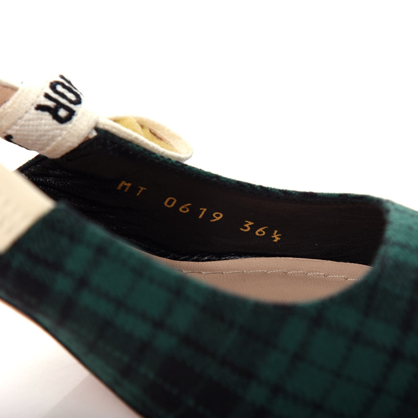 Canvas Ribbon Plaid J'Adoir Slingback 65mm Pumps 36.5 Green Black