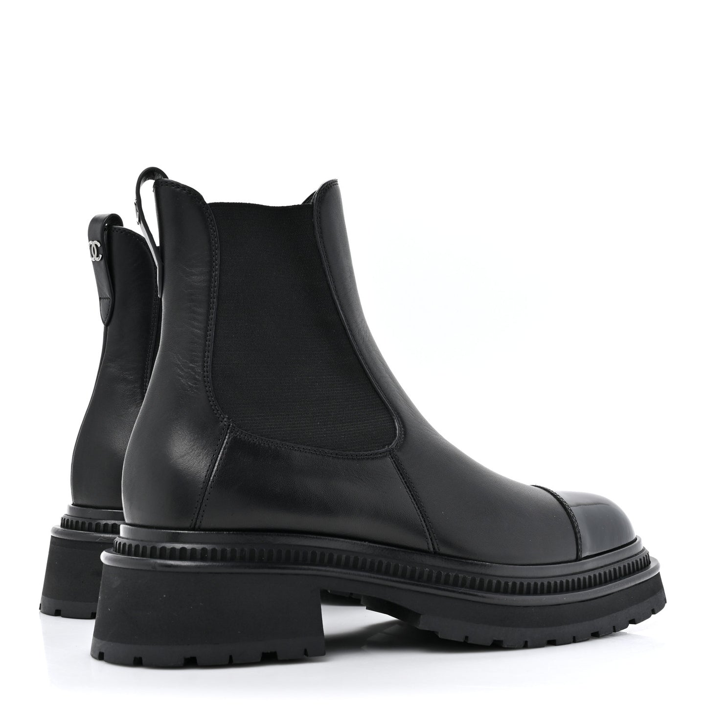 Calfskin Patent Cap Toe Ankle Boots 38 Black