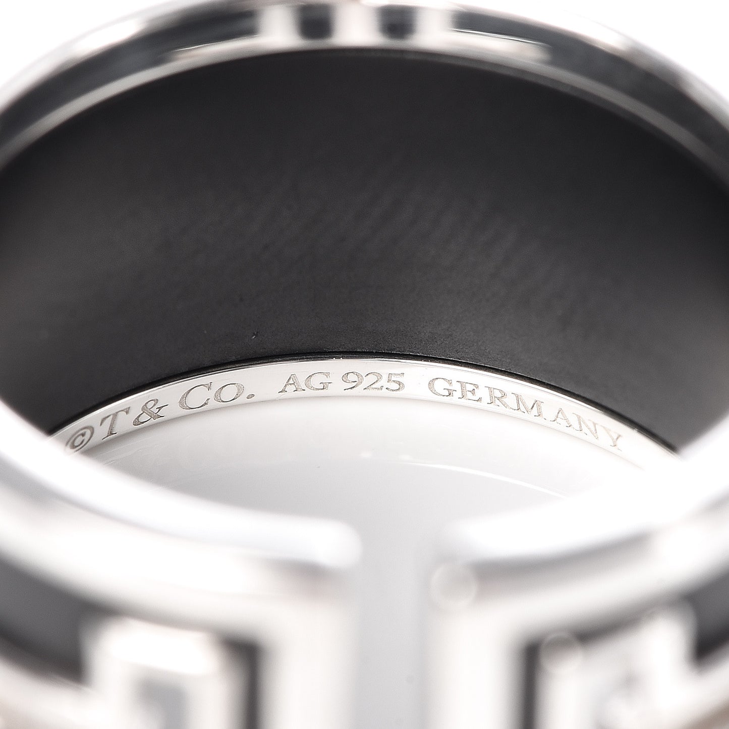 Sterling Silver Black Ceramic T Cutout Ring 53 6.5