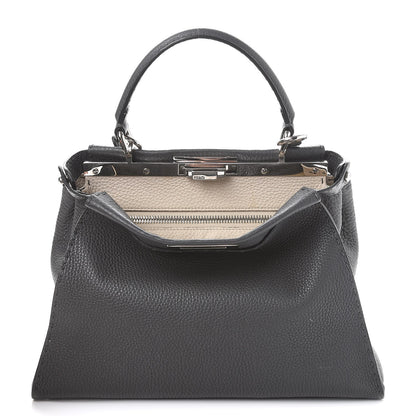 Fendi Cuoio Romano Selleria Bi-Color Medium Peekaboo Iconic Satchel Asfalto Latte 3 of 11