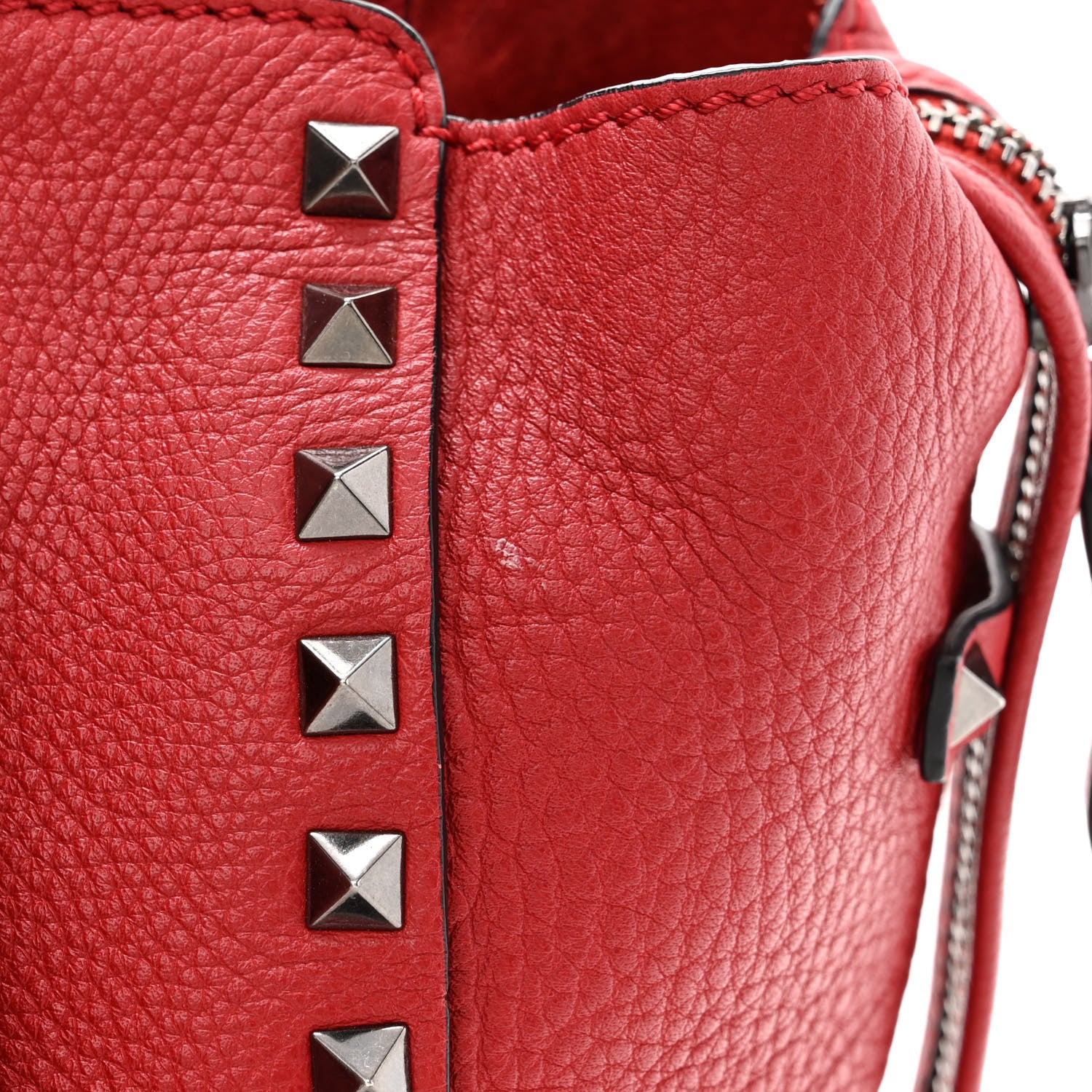 Valentino Garavani Pebbled Calfskin Small Rockstud Double Handle Tote Red 11 of 13