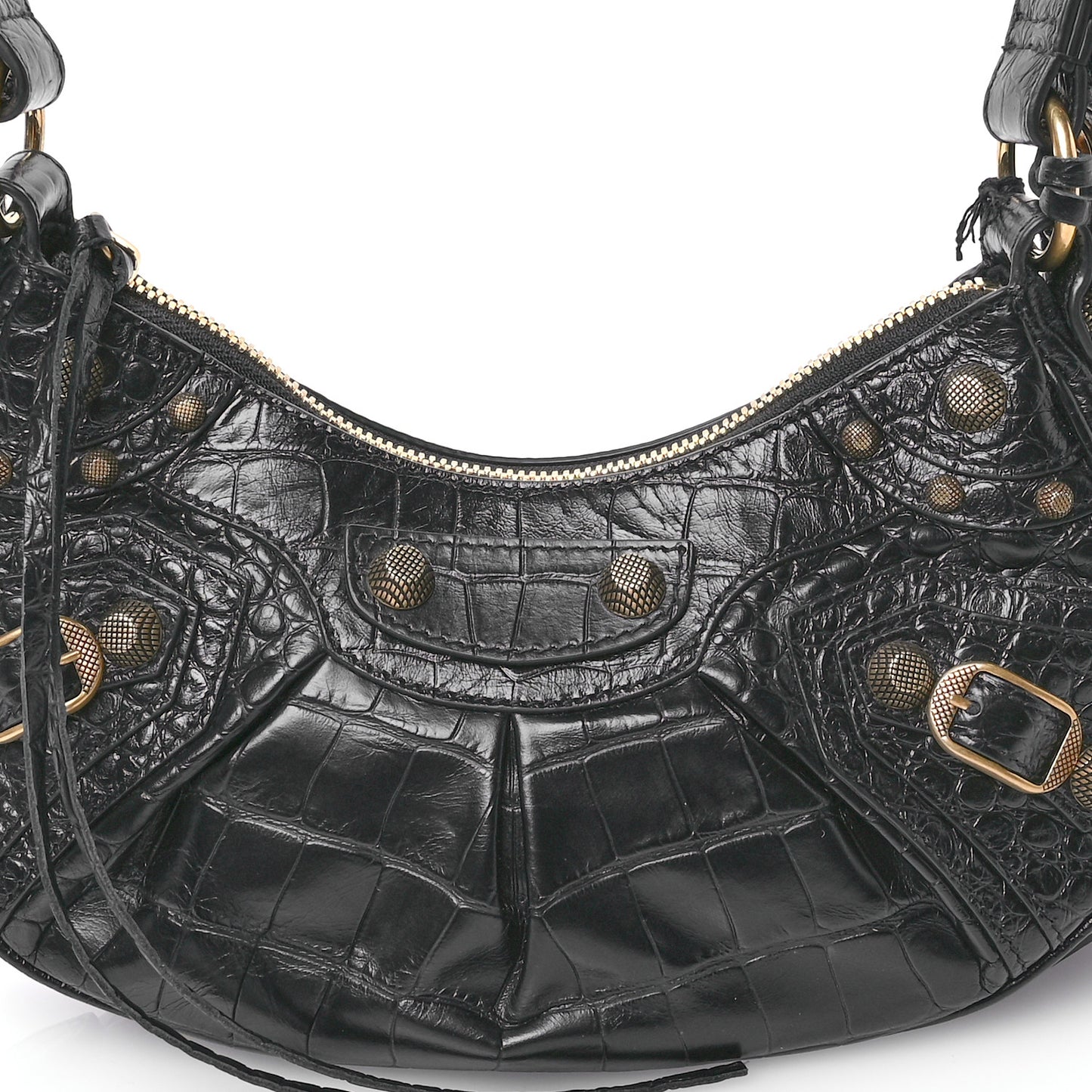 Extra Supple Calfskin Crocodile Embossed Le Cagole Shoulder Bag XS Black