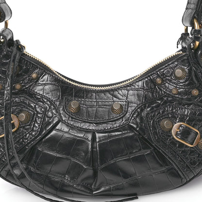 Balenciaga Extra Supple Calfskin Crocodile Embossed Le Cagole Shoulder Bag XS Black 9 of 11