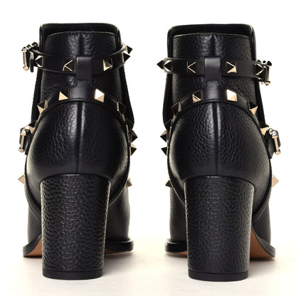 Valentino Garavani Pebbled Calfskin Rockstud Double Buckle 70mm Block Heel Ankle Boots 36 Black 5 of 8