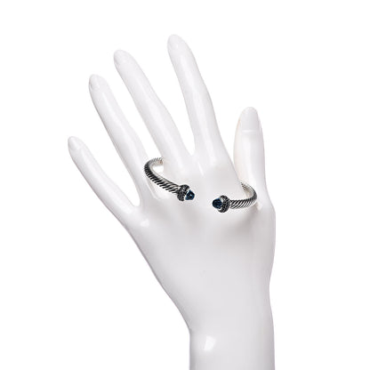 David Yurman Sterling Silver Blue Topaz Blue Sapphire 5mm Cable Candy Bracelet M 2 of 4