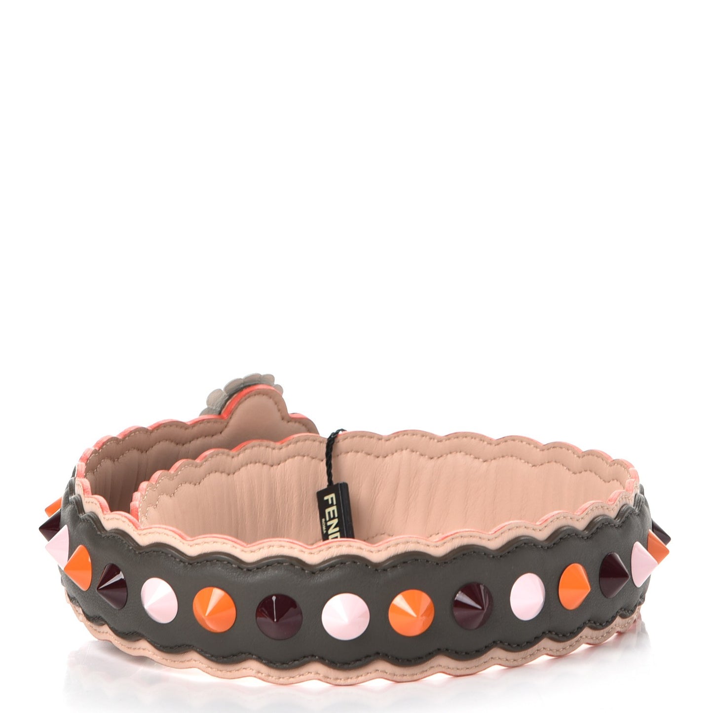 Vitello Dolce Nappa Hypnoteyes Bi-Color Scalloped Spike Studded Strap You Carbone Plaster White Multicolor