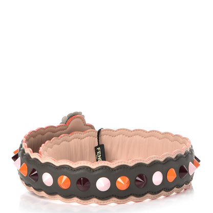 Fendi Vitello Dolce Nappa Hypnoteyes Bi-Color Scalloped Spike Studded Strap You Carbone Plaster White Multicolor 2 of 7