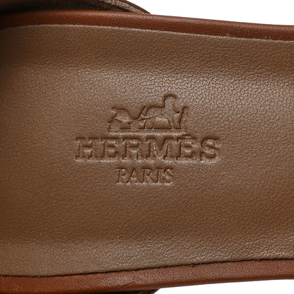 Hermes Calfskin Legend Wedge Sandals 38 Gold 6 of 9