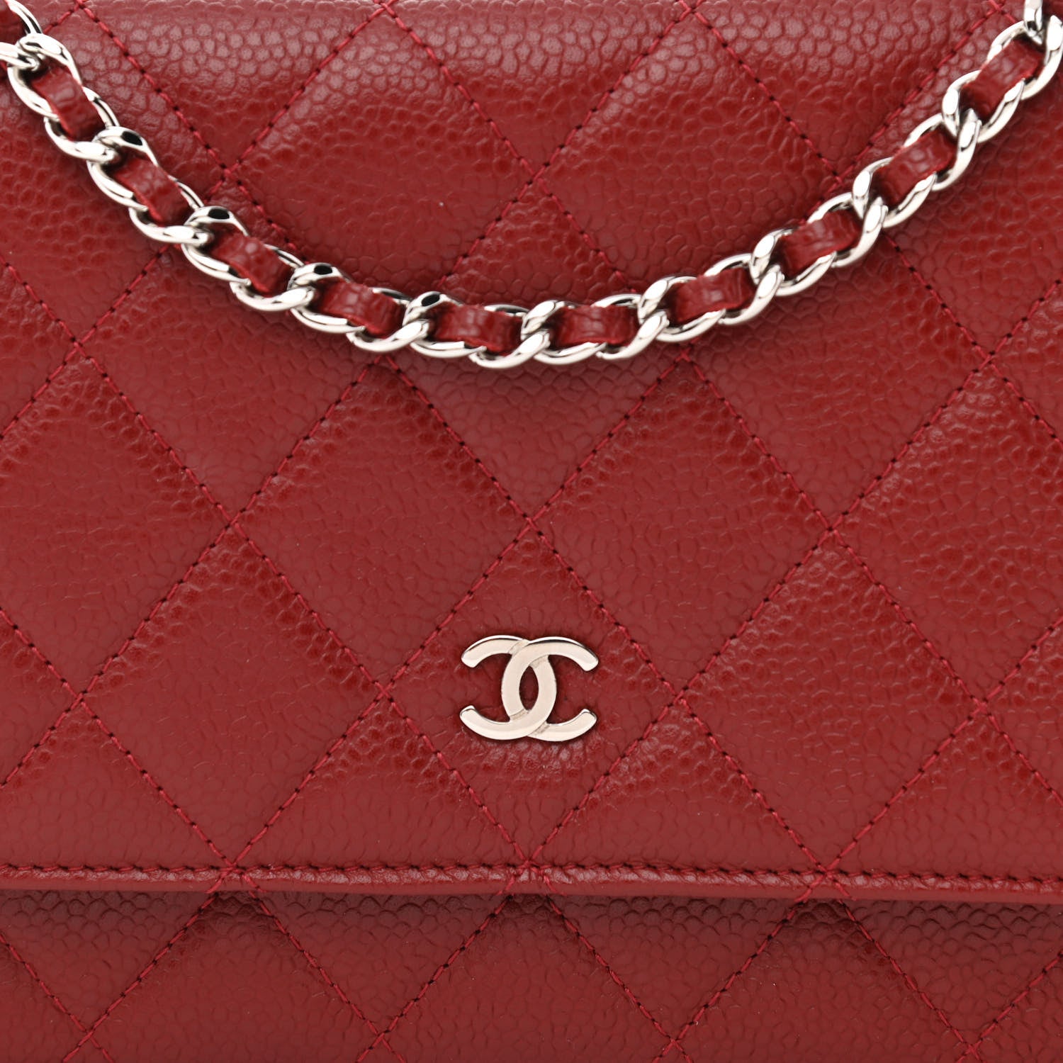 Chanel Caviar Quilted Wallet on Chain WOC Burgundy 8 of 14