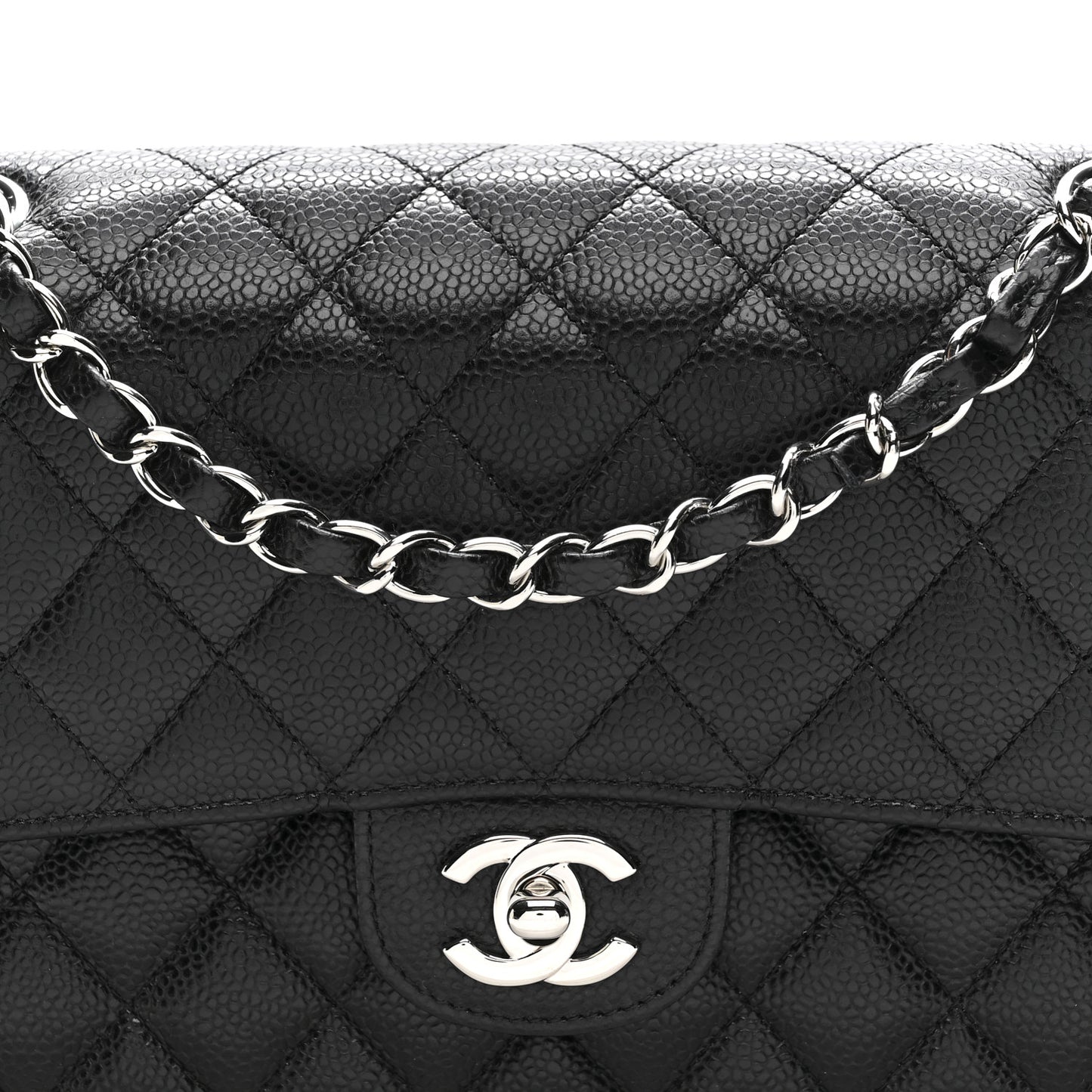 Caviar Quilted Medium Double Flap Black
