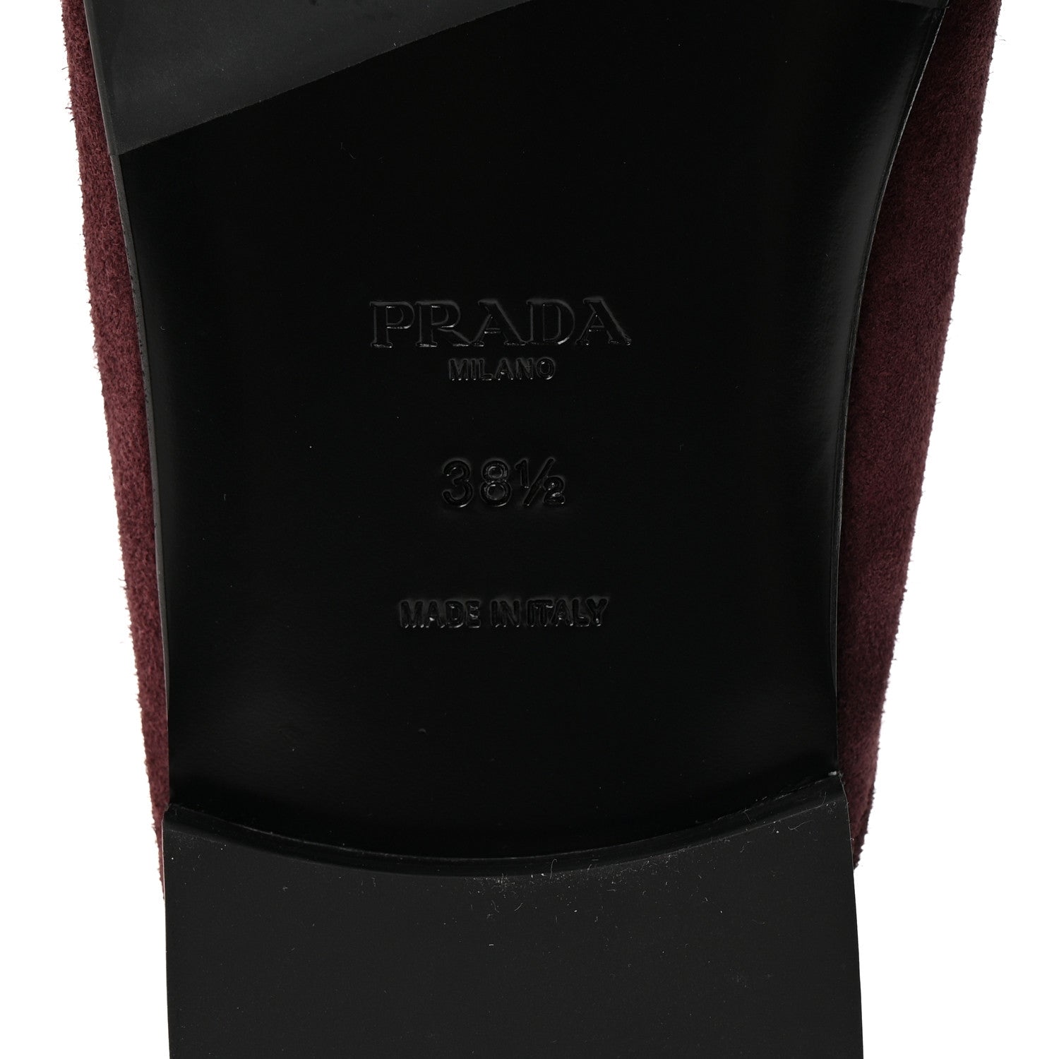 Prada Suede Metal Triangle Logo 10mm Loafer Mules 38.5 Bordeaux 7 of 9