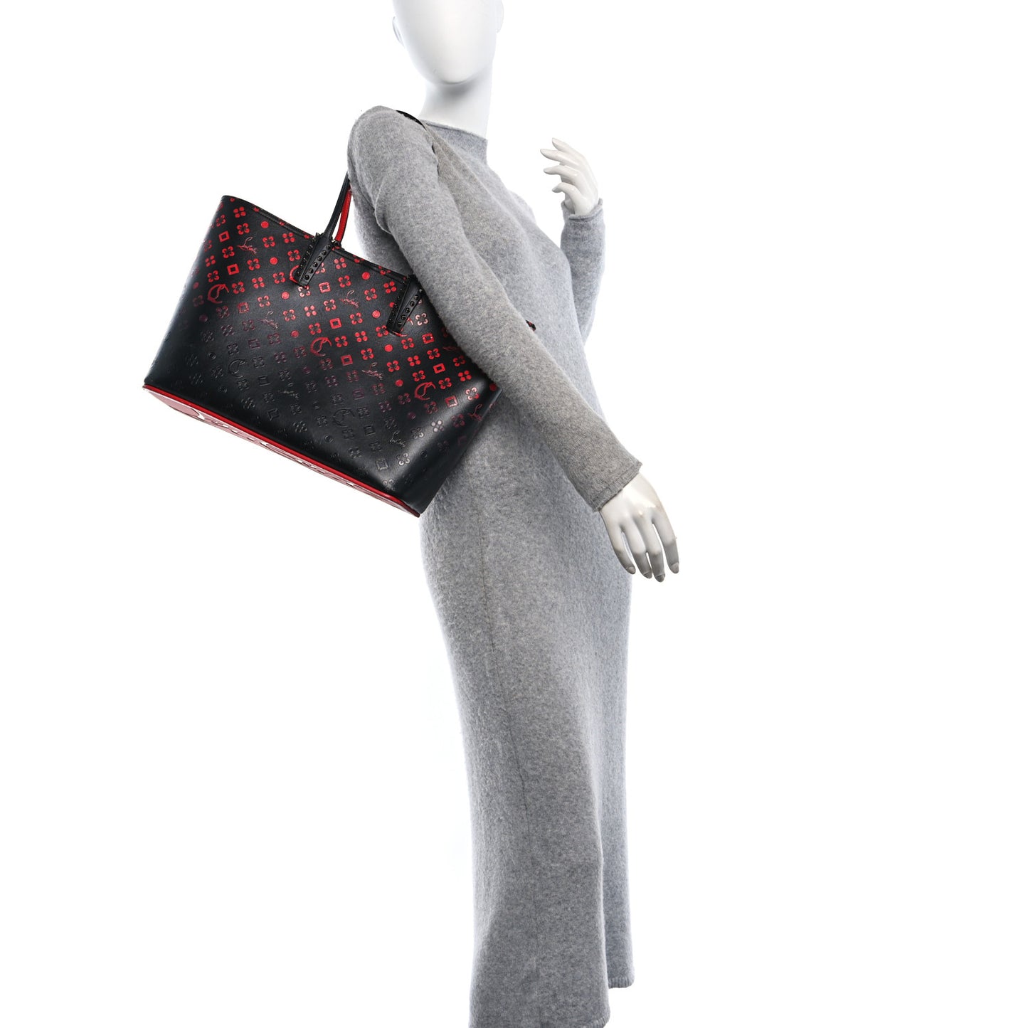 Perforated Calfskin Degrade Loubinthesky East West Cabata Tote Black Red