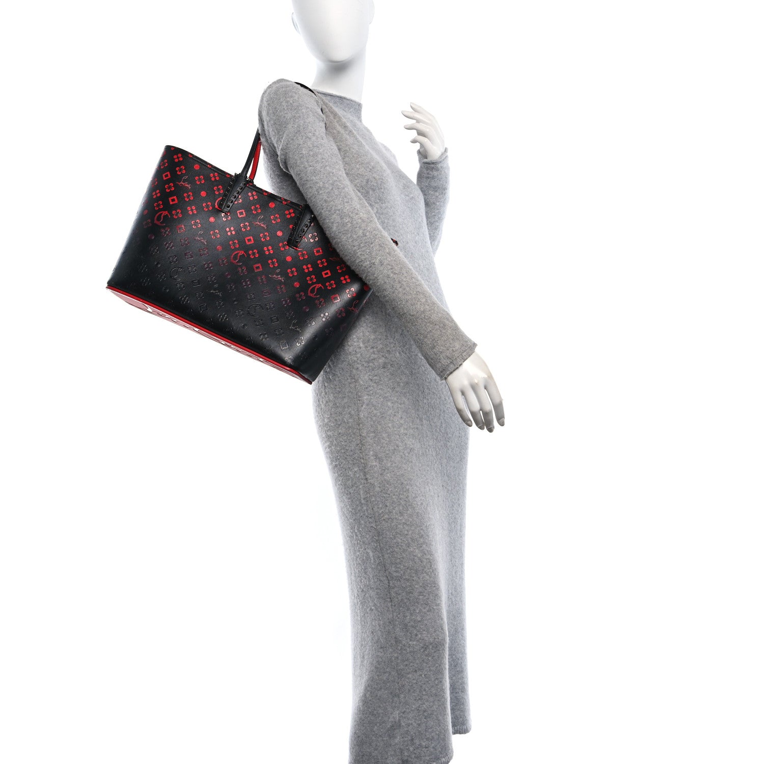 Christian Louboutin Perforated Calfskin Degrade Loubinthesky East West Cabata Tote Black Red 2 of 11