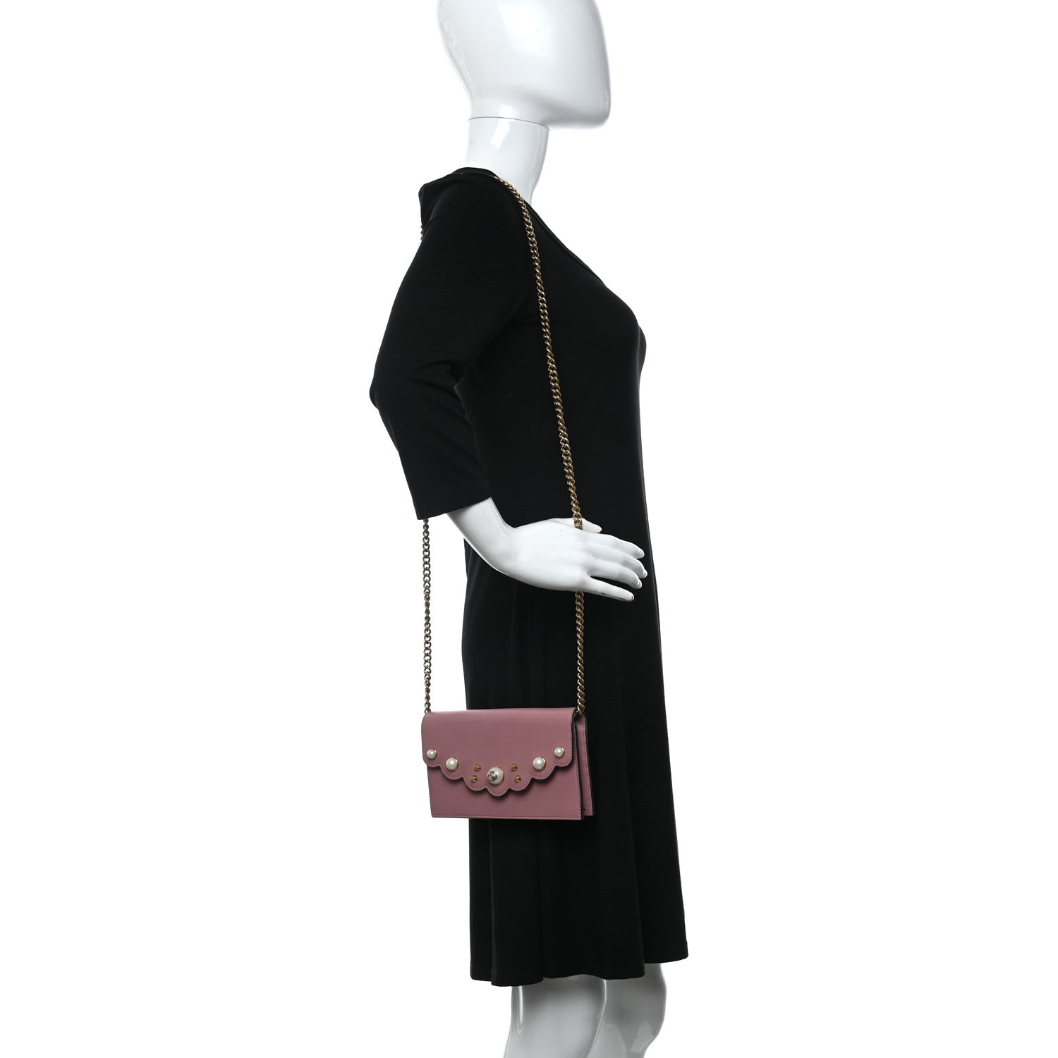 Gucci Calfskin Mini Peony Pearly Wallet on Chain Pink 2 of 10