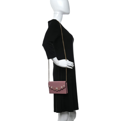 Gucci Calfskin Mini Peony Pearly Wallet on Chain Pink 2 of 10