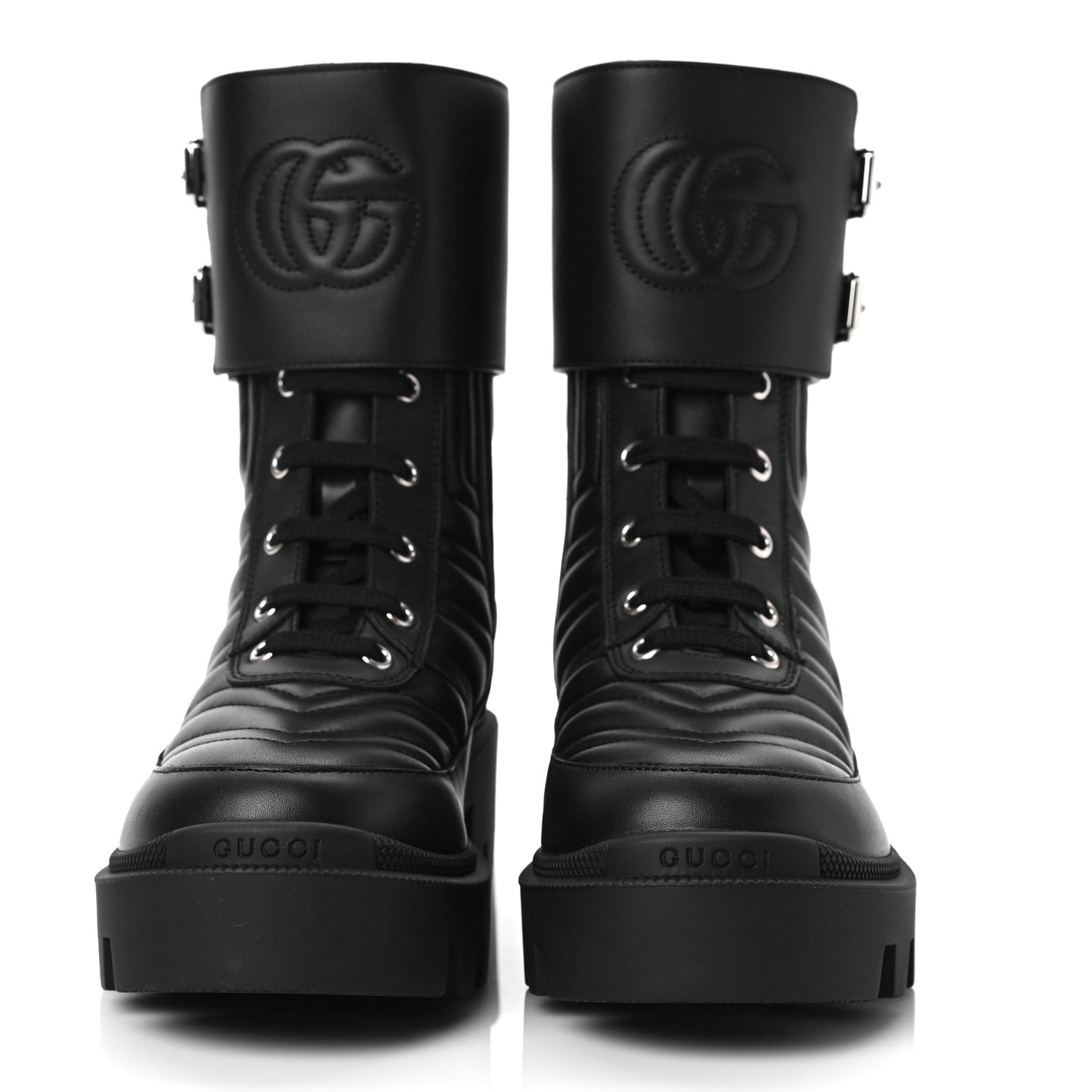 Nappa Frances GG Matelasse Platform Combat Boots 35.5 Black