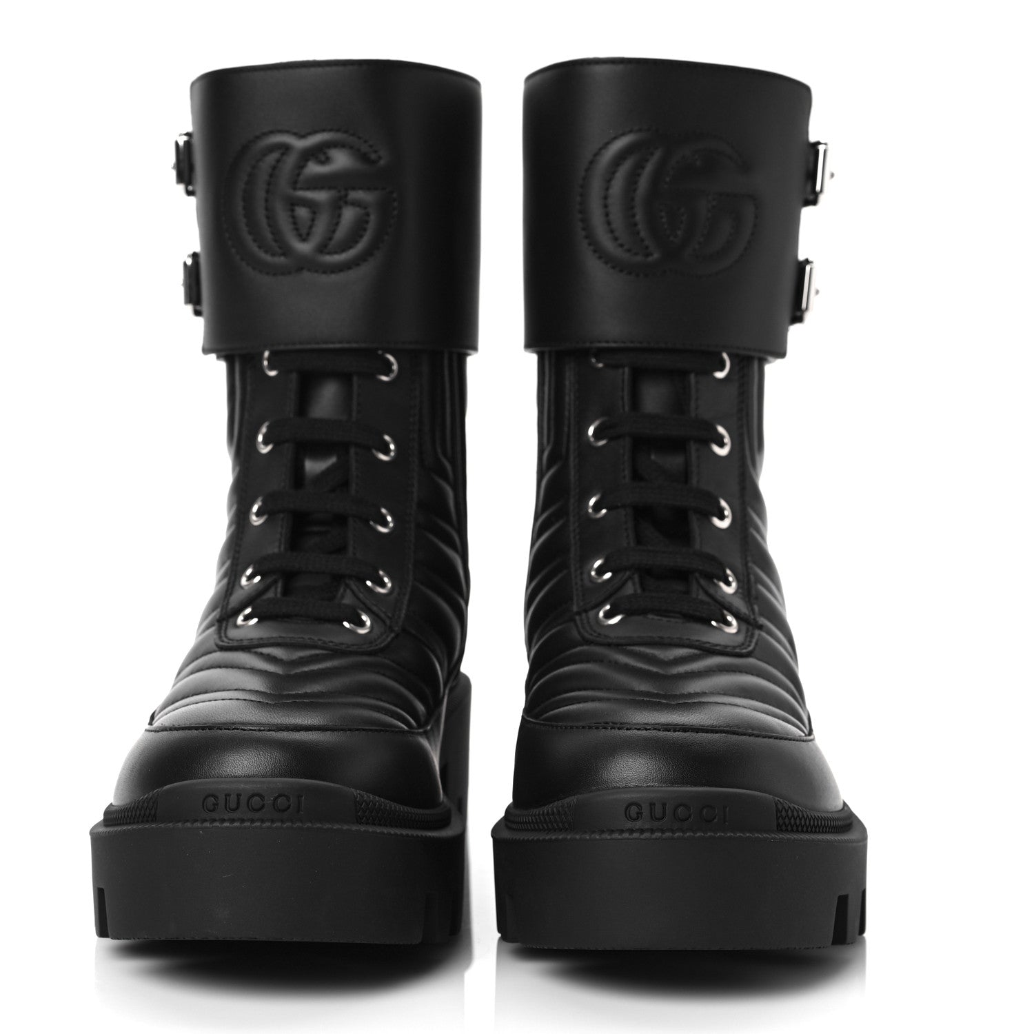 Gucci Nappa Frances GG Matelasse Platform Combat Boots 35.5 Black 2 of 6
