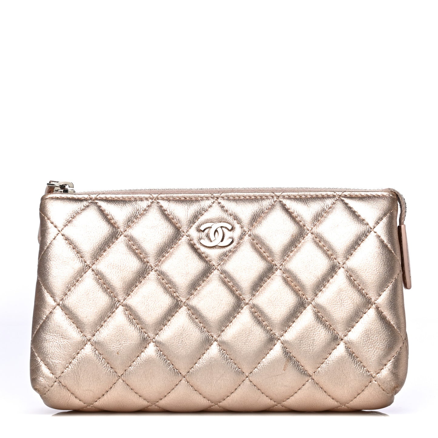 Metallic Lambskin Quilted Cosmetic Pouch Light Gold