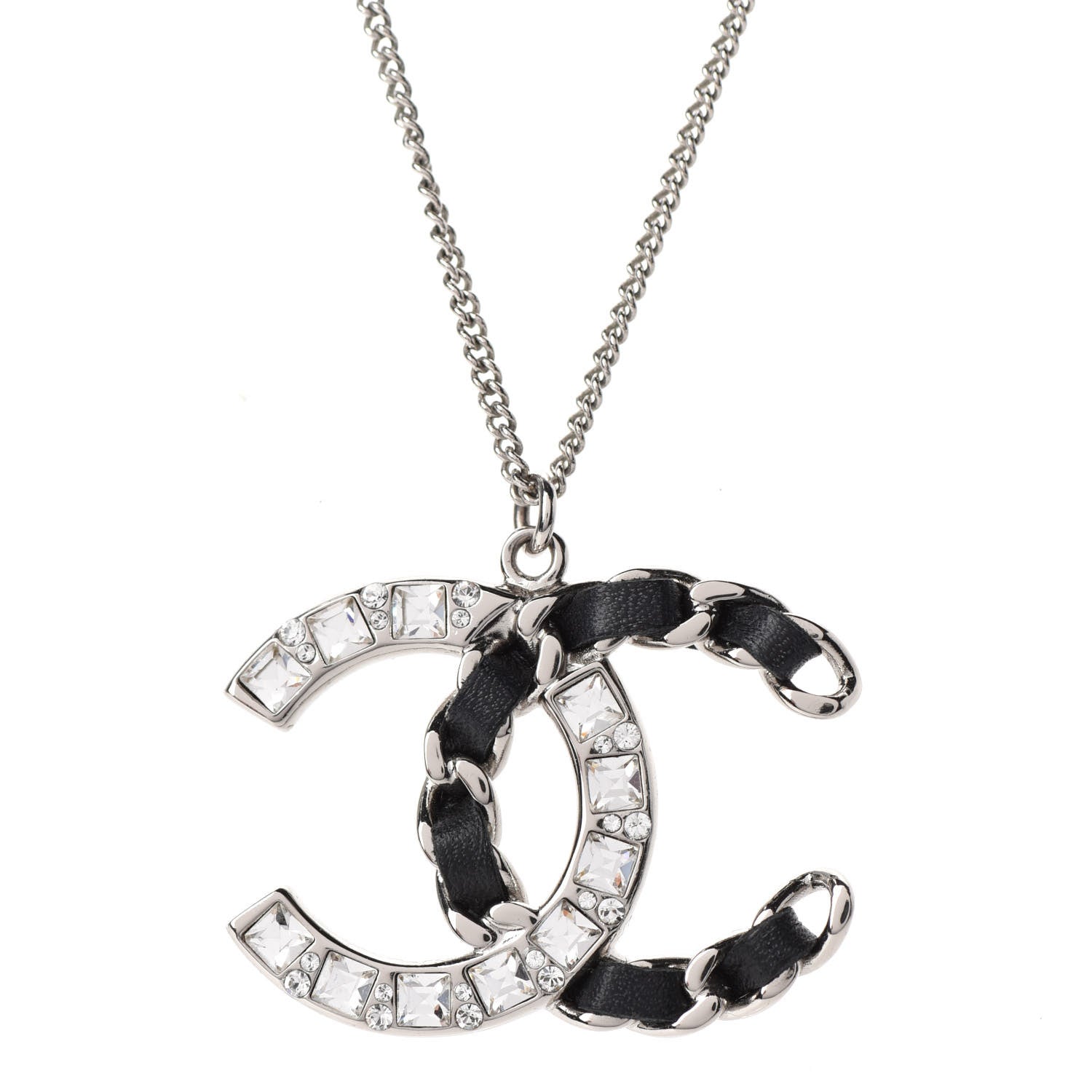 Chanel Lambskin Baguette Crystal CC Necklace Black Silver 3 of 6