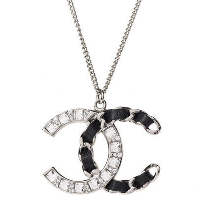 Chanel Lambskin Baguette Crystal CC Necklace Black Silver 3 of 6